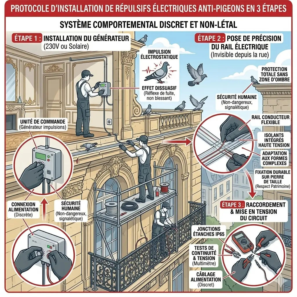 Protocole d'installation Répulsifs Électriques Anti-Pigeons